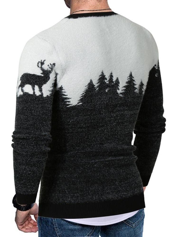 Color Block Standard Print Europæisk Slim Herre Sweater