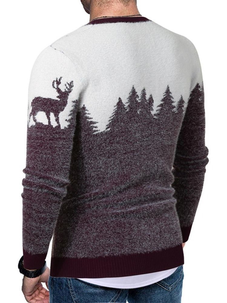 Color Block Standard Print Europæisk Slim Herre Sweater