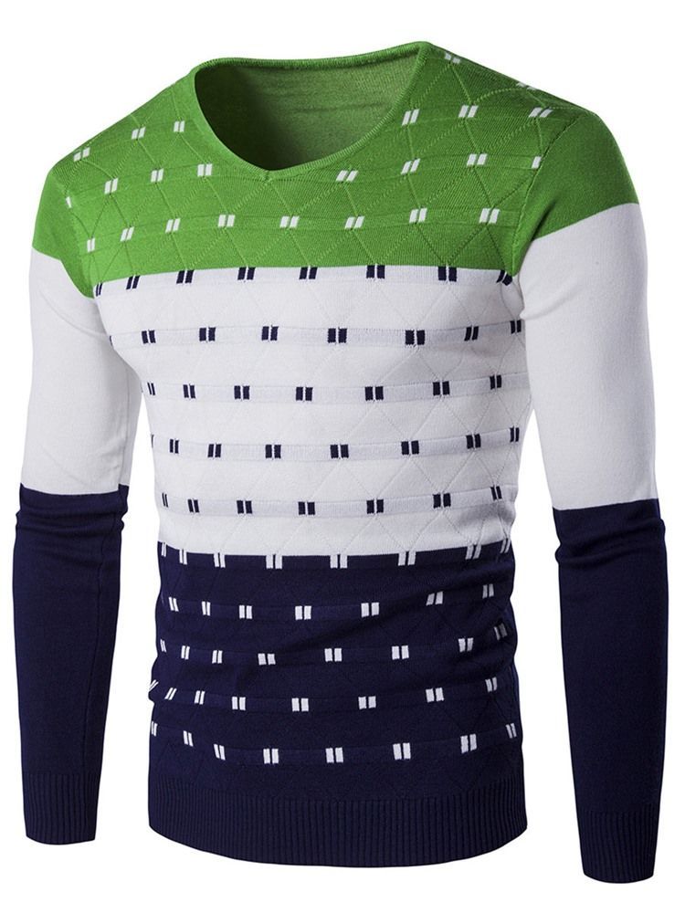 Color Block Unik V-neck Slim Herre Sweater