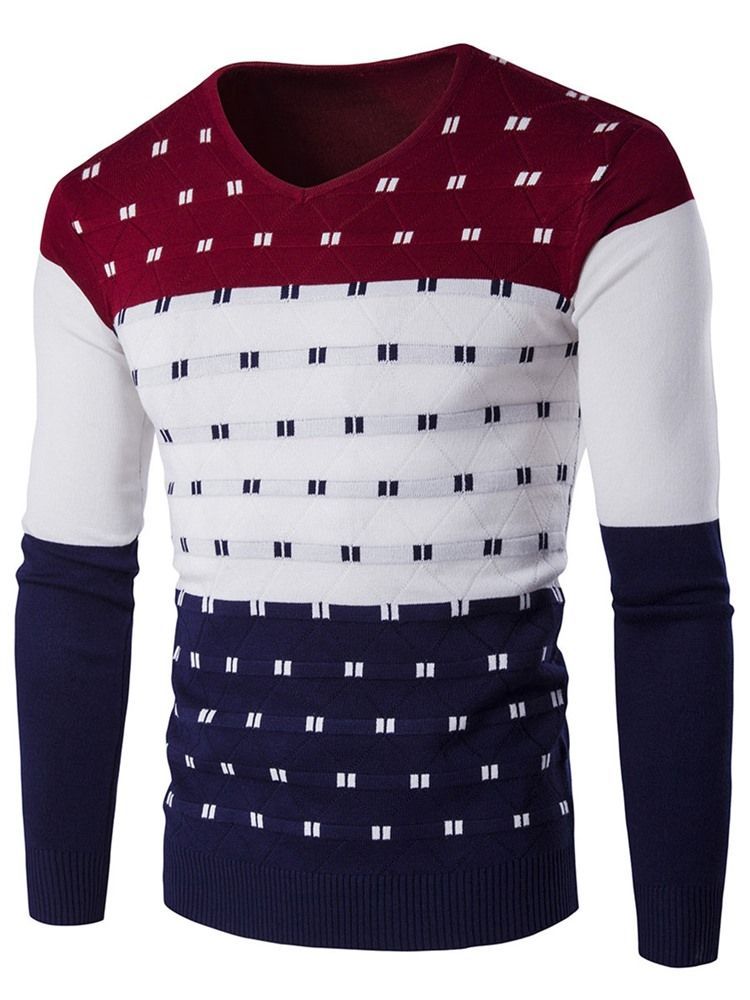 Color Block Unik V-neck Slim Herre Sweater