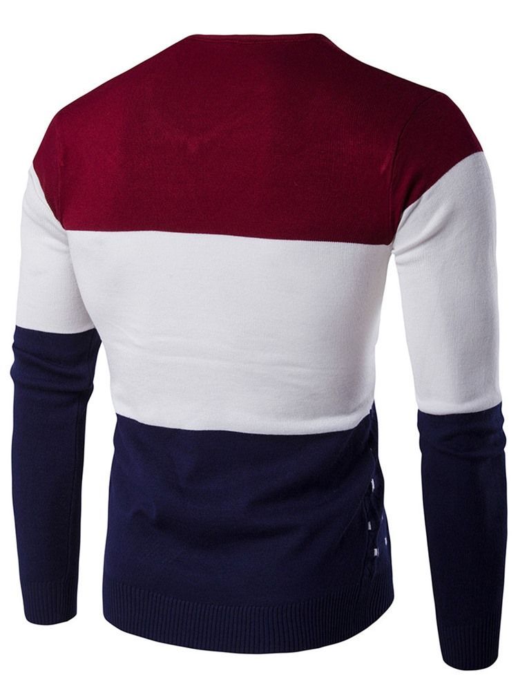 Color Block Unik V-neck Slim Herre Sweater