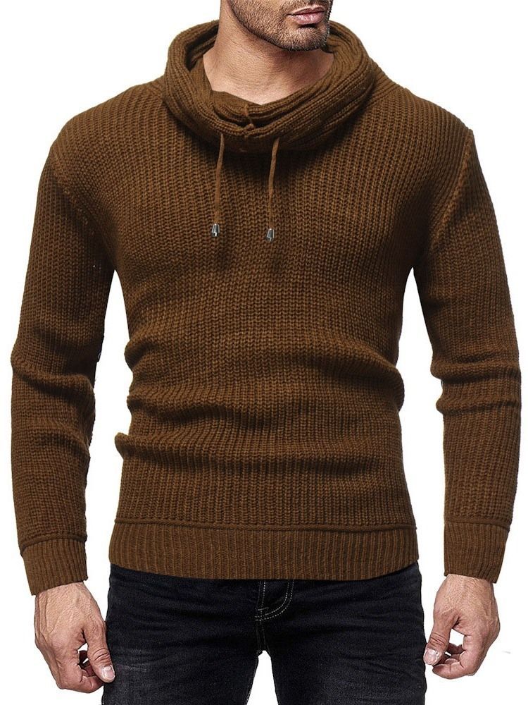 Heap Collar Plain Color Winter Slim Men's Sweater