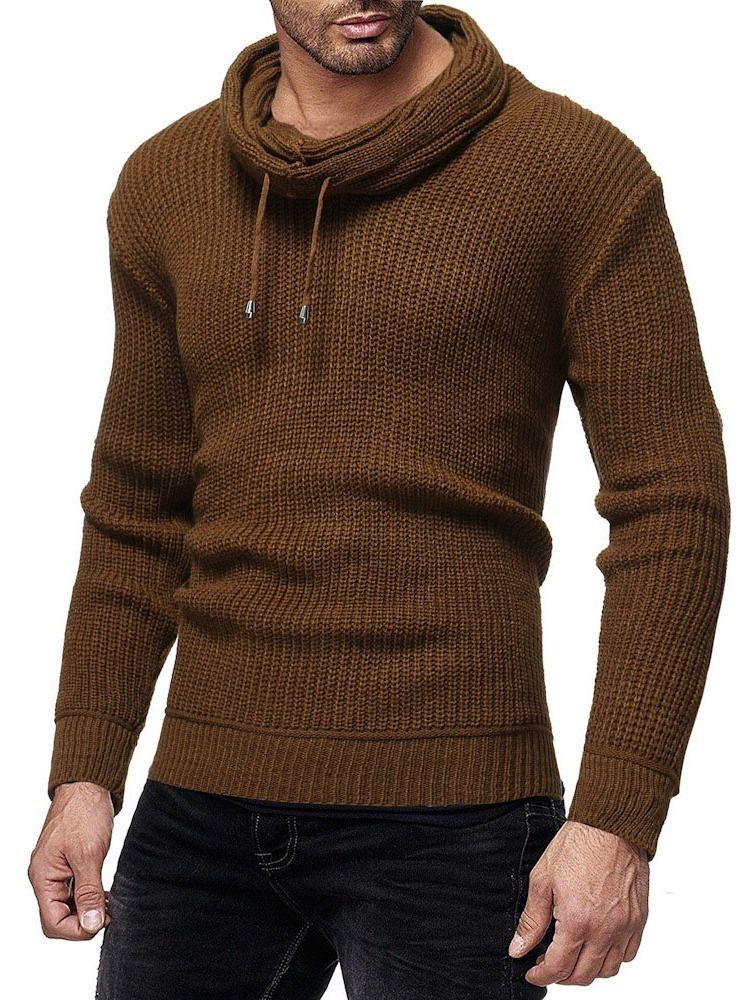 Heap Collar Plain Color Winter Slim Men's Sweater