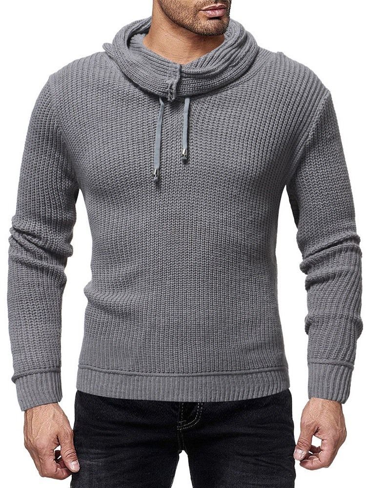 Heap Collar Plain Color Winter Slim Men's Sweater