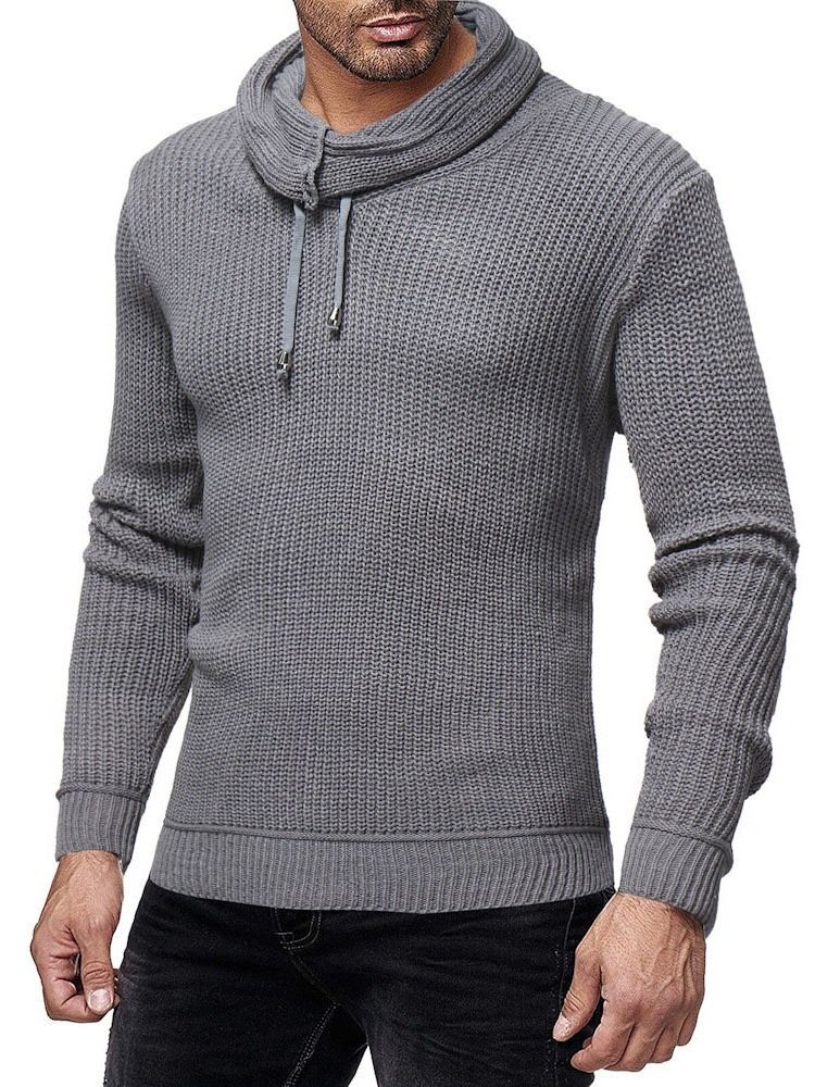 Heap Collar Plain Color Winter Slim Men's Sweater