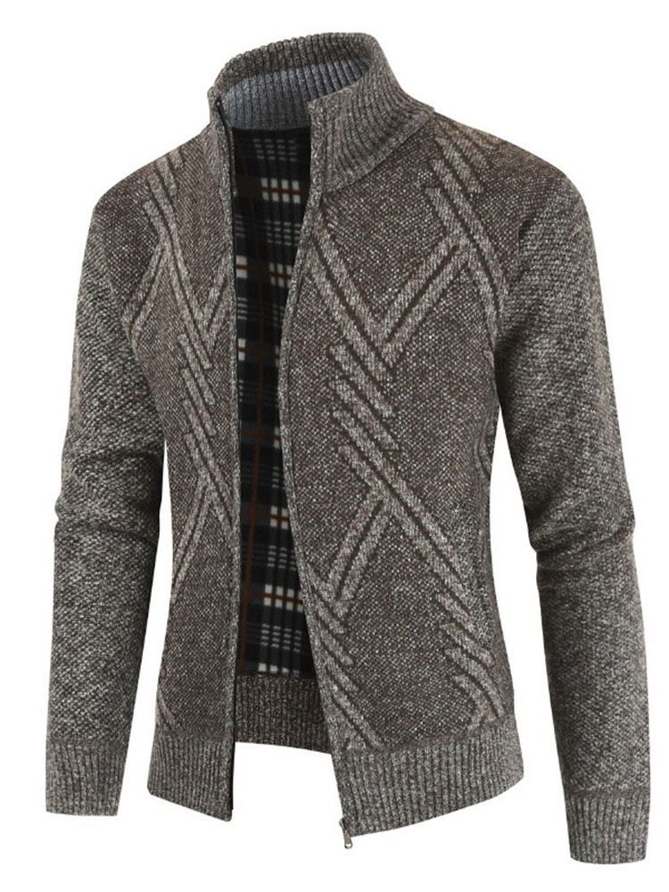 Herre Frakke Stand Collar Patchwork Standard Slim Casual Sweater