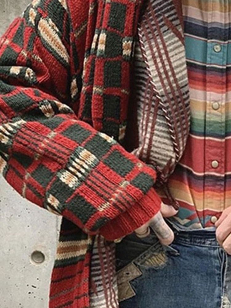 Herre Plaid Mid-length Loose Winter Sweater