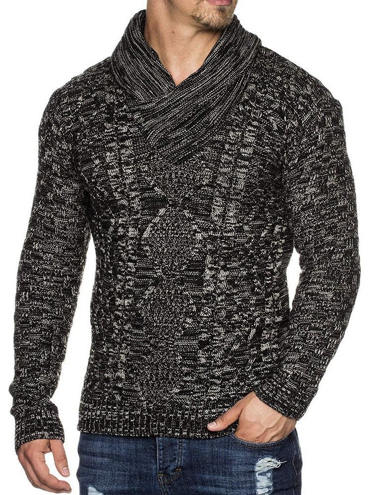 Herre Standard Patchwork Slim Fall Sweater