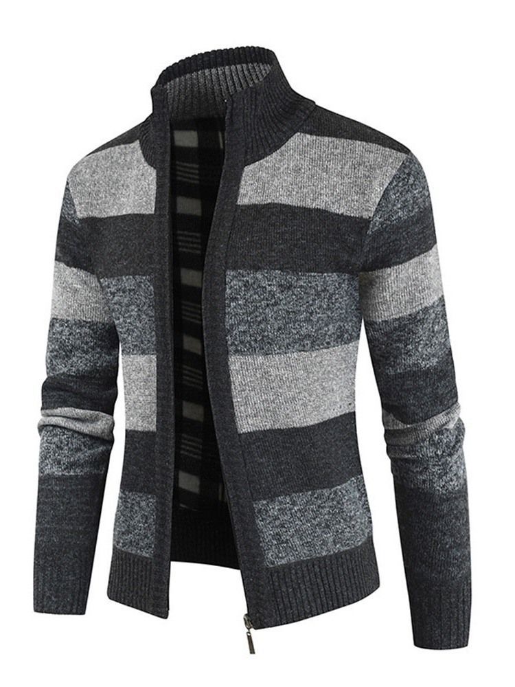 Herre Standard Stand Collar Stripe Slim Fall Sweater