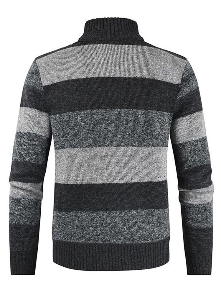 Herre Standard Stand Collar Stripe Slim Fall Sweater