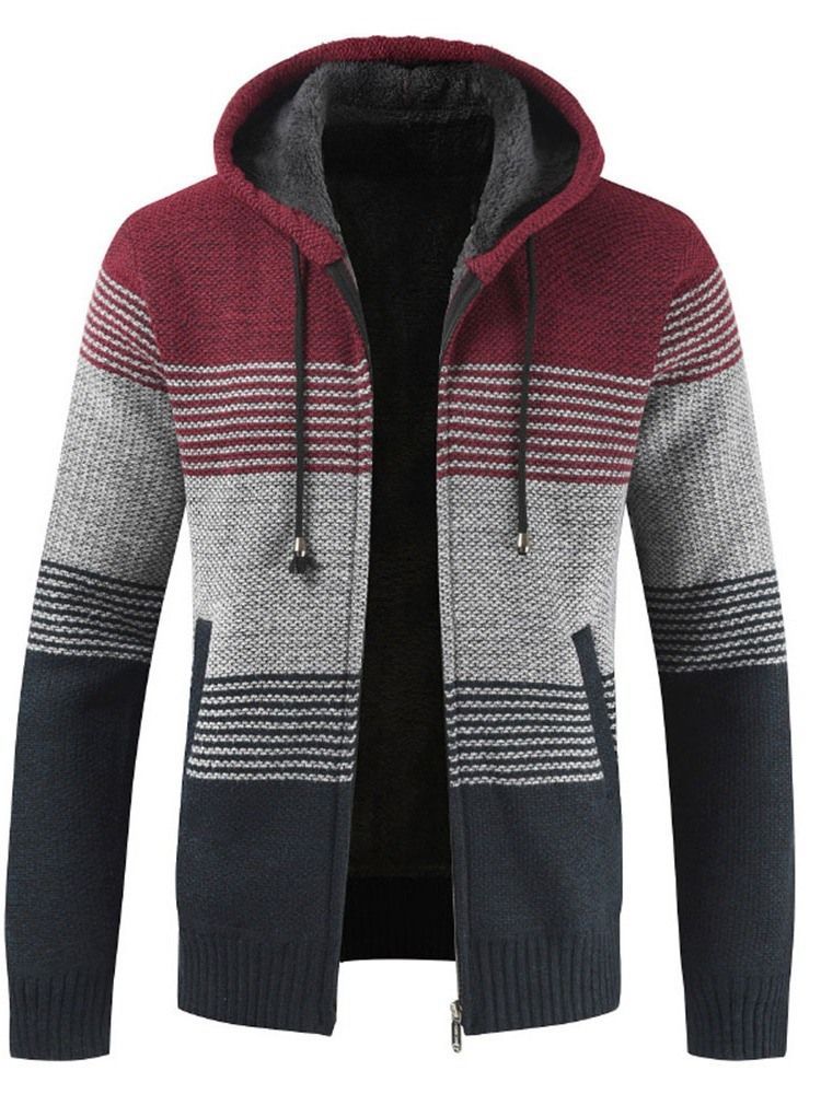 Mænds Hætteklædte Patchwork Standard Vinter Lynlås Sweater