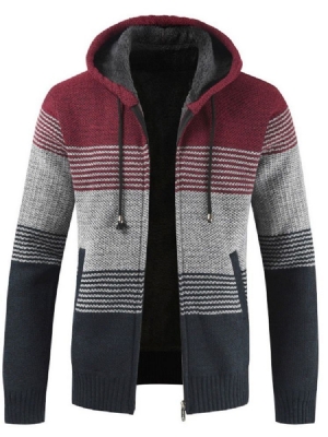 Mænds Hætteklædte Patchwork Standard Vinter Lynlås Sweater