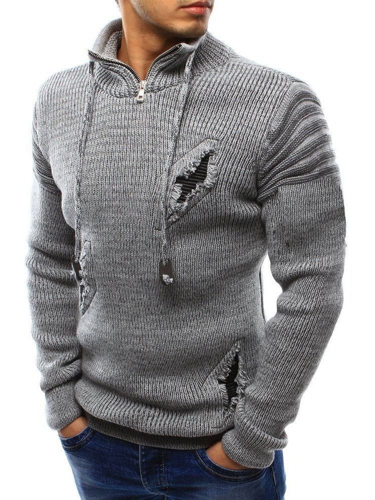 Mænds Standard Color Block Hole Winter European Sweater