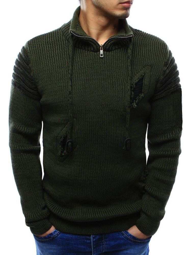 Mænds Standard Color Block Hole Winter European Sweater