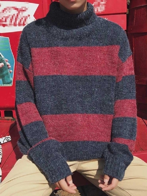 Midlængde Color Block Turtleneck Loose Korean Men's Sweater