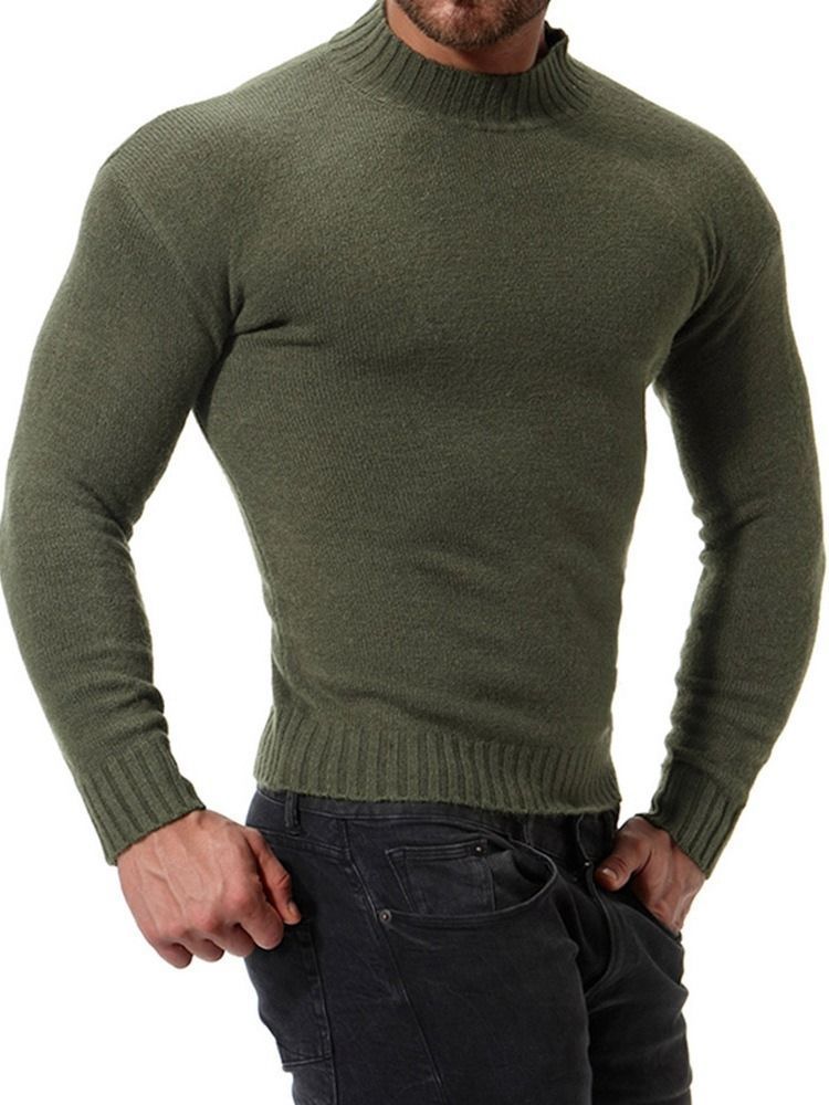 Plain Color Stand Collar Casual Slim Men's Sweater