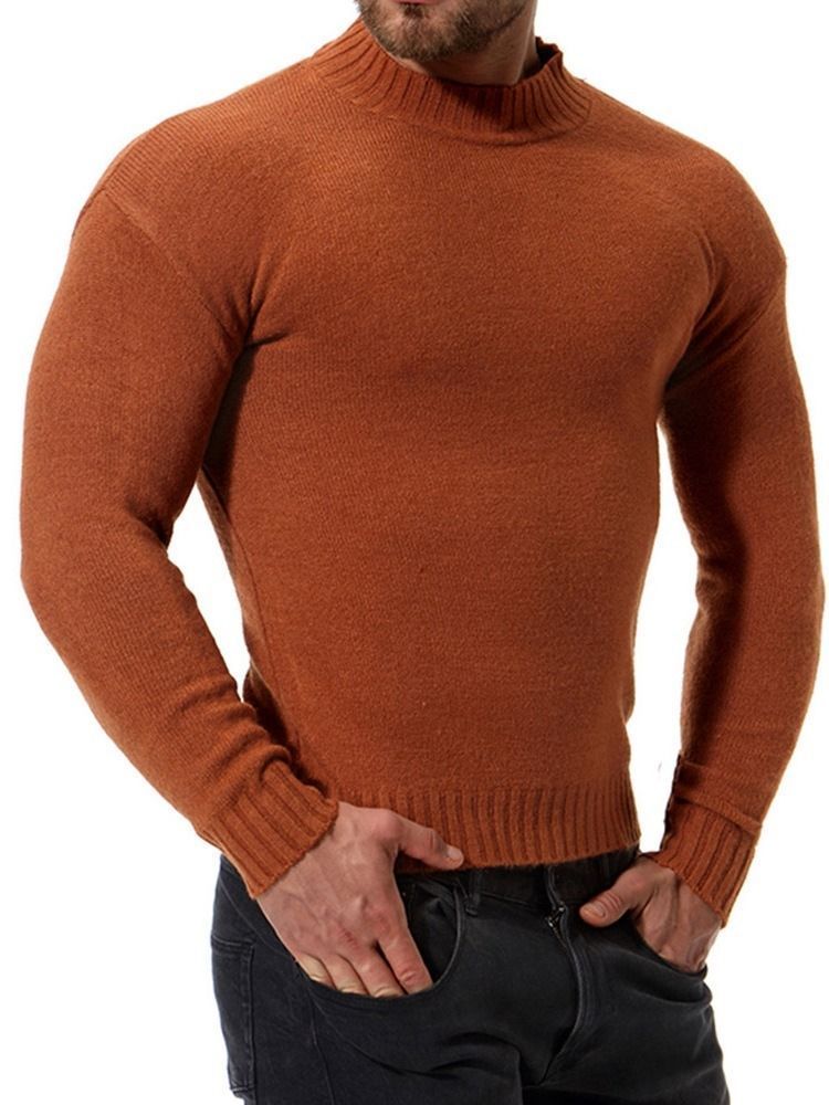 Plain Color Stand Collar Casual Slim Men's Sweater