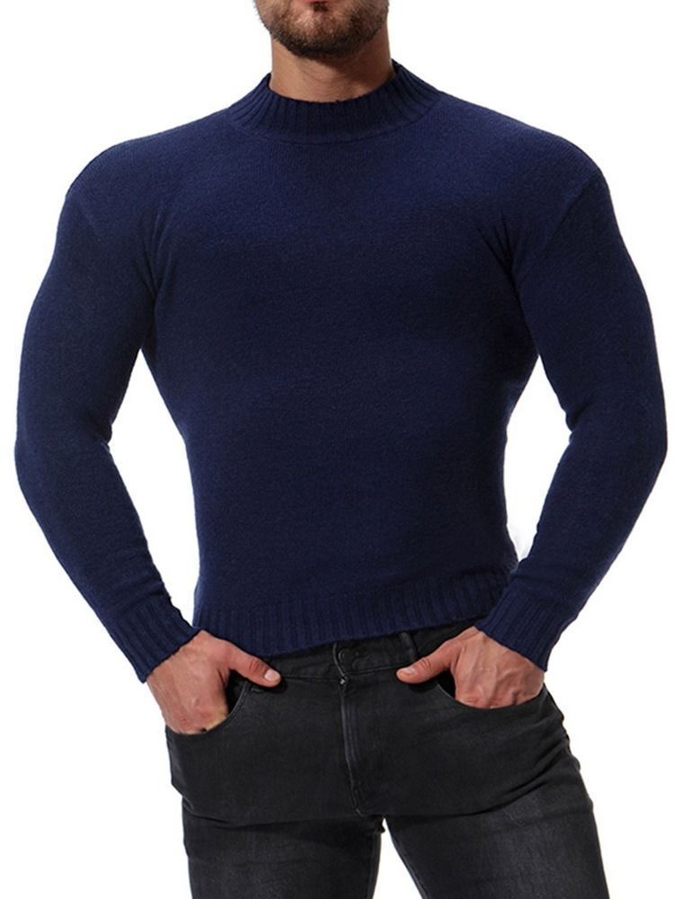 Plain Color Stand Collar Casual Slim Men's Sweater