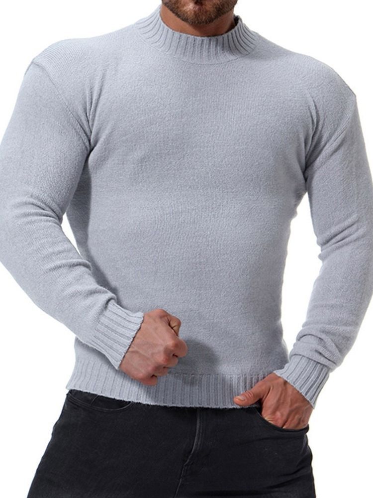 Plain Color Stand Collar Casual Slim Men's Sweater