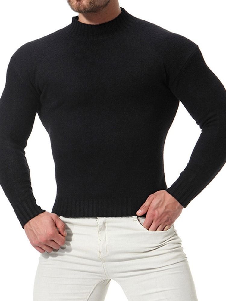 Plain Color Stand Collar Casual Slim Men's Sweater