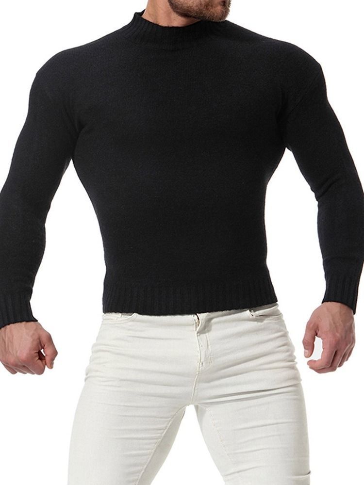 Plain Color Stand Collar Casual Slim Men's Sweater