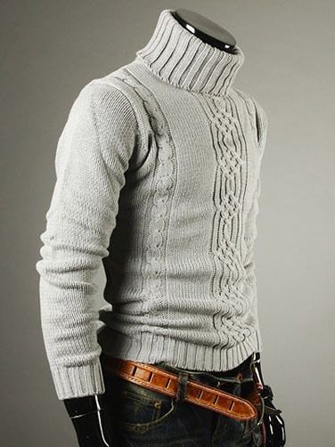 Plain Geometric Print High Neck Slim Mens Sweater