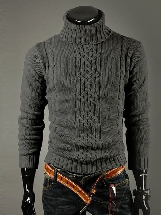 Plain Geometric Print High Neck Slim Mens Sweater