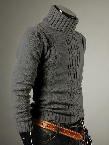 Plain Geometric Print High Neck Slim Mens Sweater