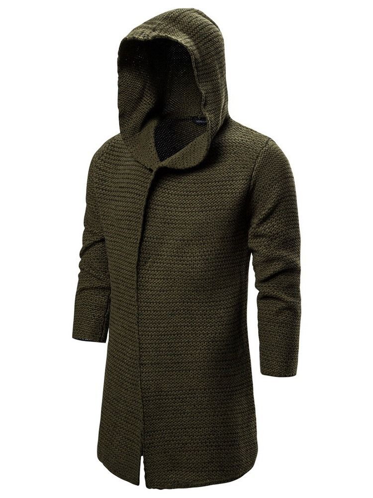 Plain Hooded Mid-length Men's Sweater