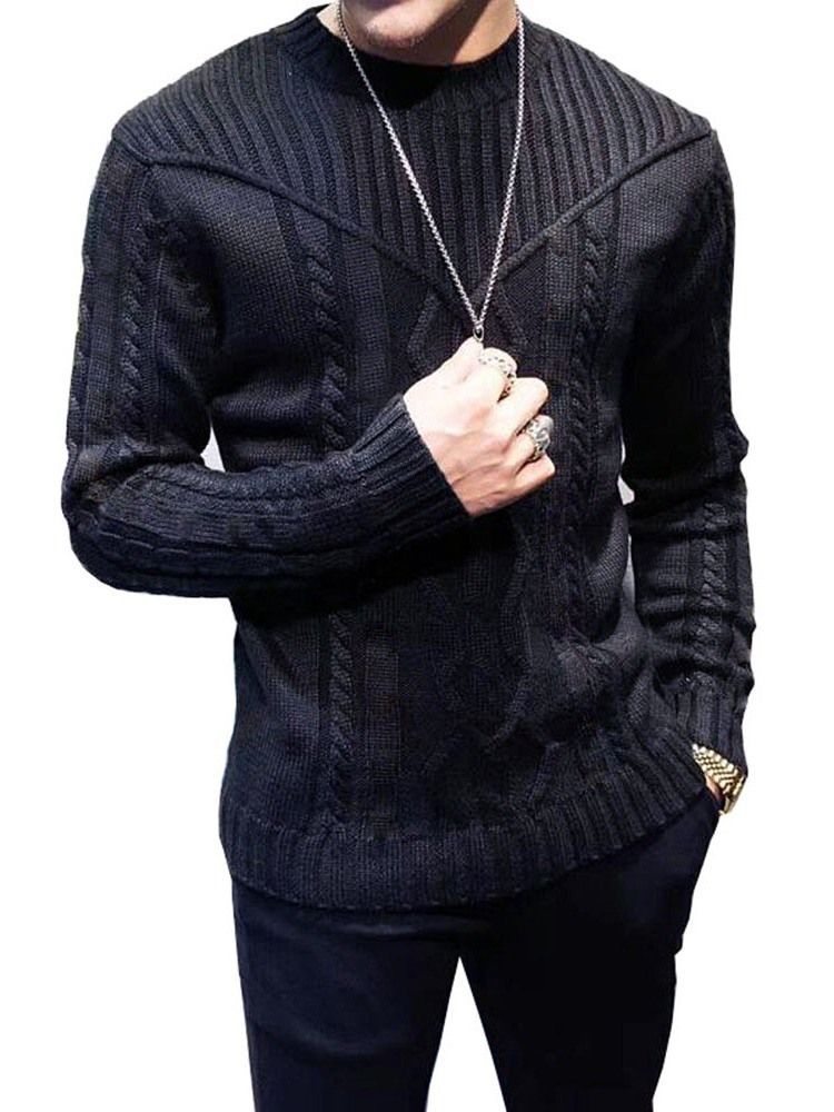 Plain Round Neck Casual Straight Men's Sweater