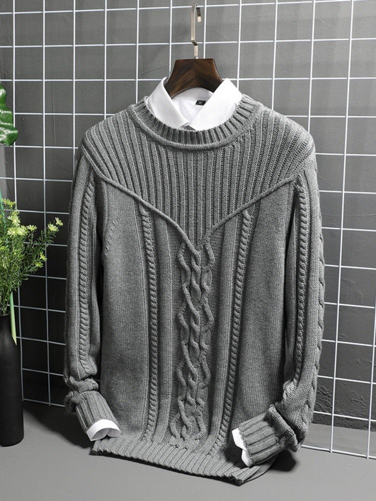 Plain Round Neck Casual Straight Men's Sweater