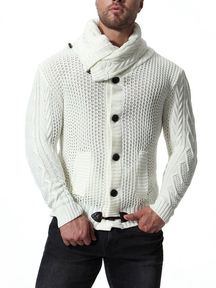 Plain Shawl Collar Mens Button Casual Sweater