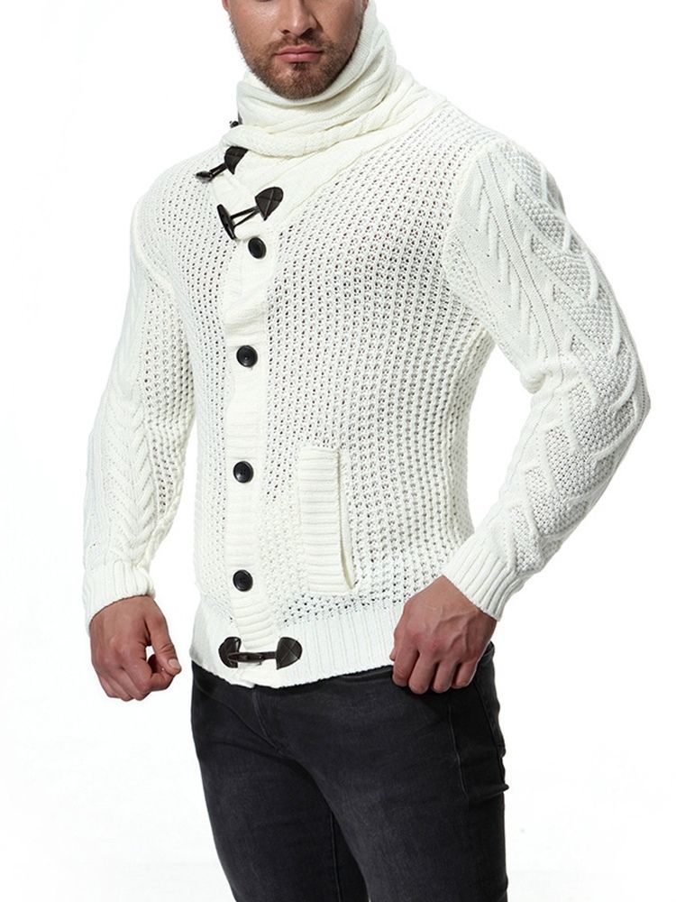 Plain Shawl Collar Mens Button Casual Sweater