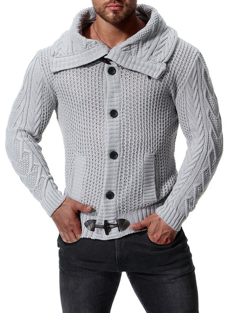 Plain Shawl Collar Mens Button Casual Sweater