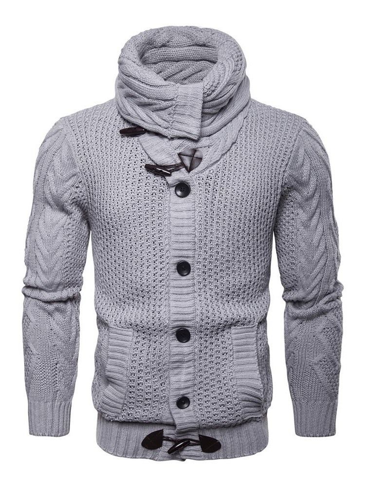 Plain Shawl Collar Mens Button Casual Sweater