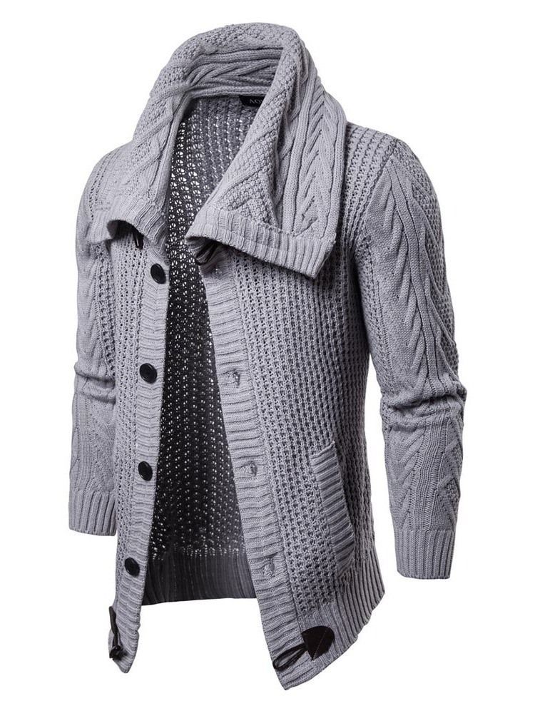 Plain Shawl Collar Mens Button Casual Sweater