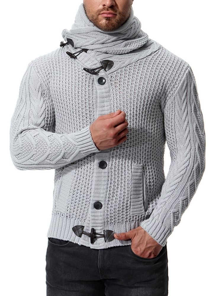 Plain Shawl Collar Mens Button Casual Sweater