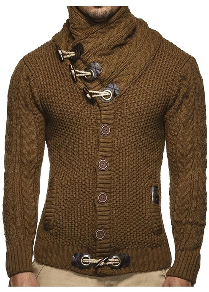 Plain Shawl Neck Button European Style Herretrøjer