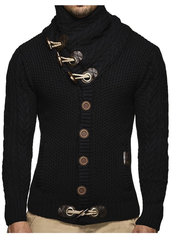 Plain Shawl Neck Button European Style Herretrøjer