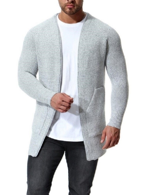 Plain Slim Herre Casual Cardigan Med Lommer