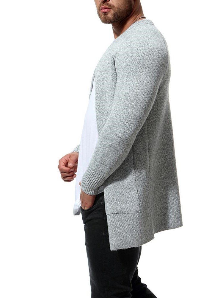 Plain Slim Herre Casual Cardigan Med Lommer