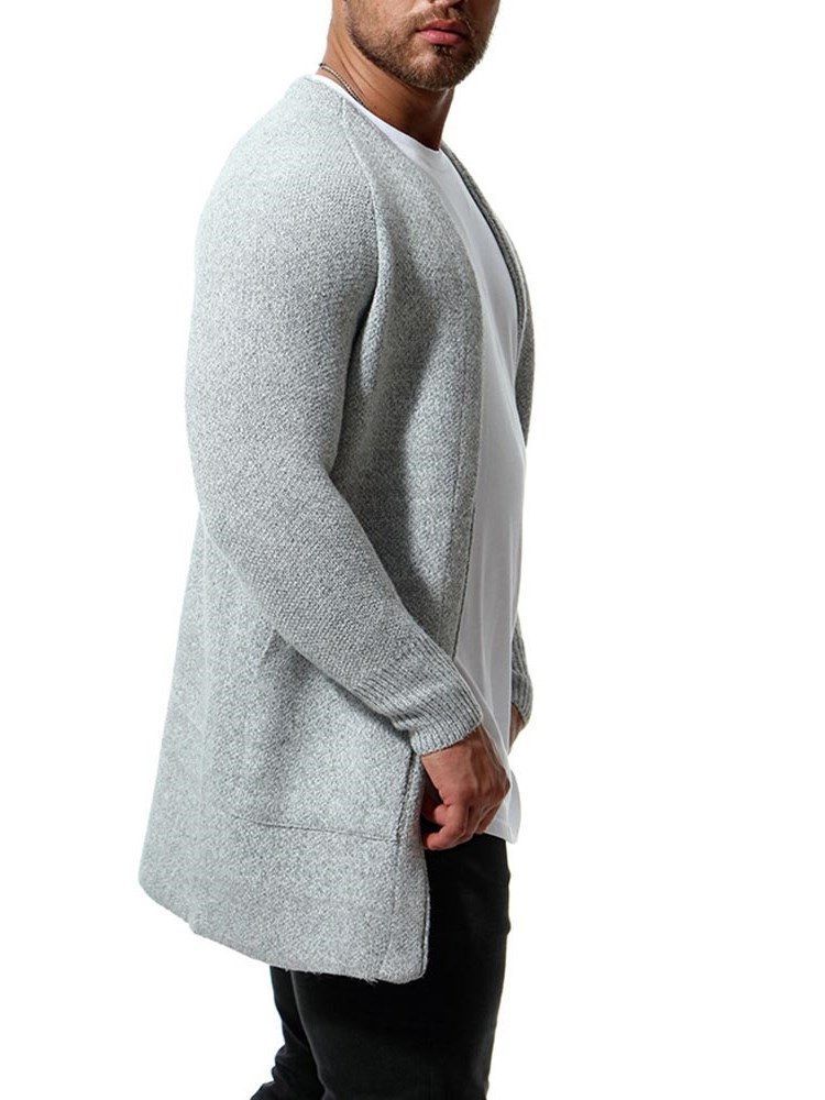 Plain Slim Herre Casual Cardigan Med Lommer