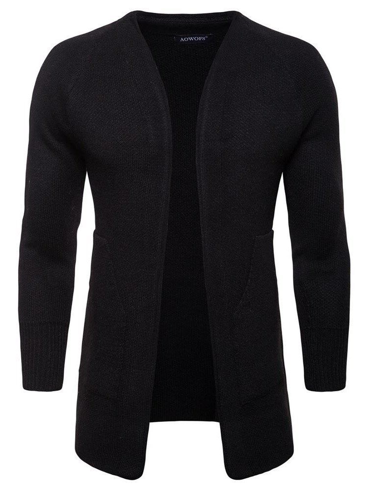 Plain Slim Herre Casual Cardigan Med Lommer