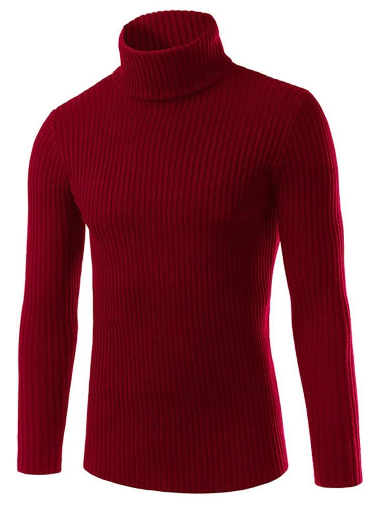 Plain Turtle Neck Slim Sweater Til Mænd