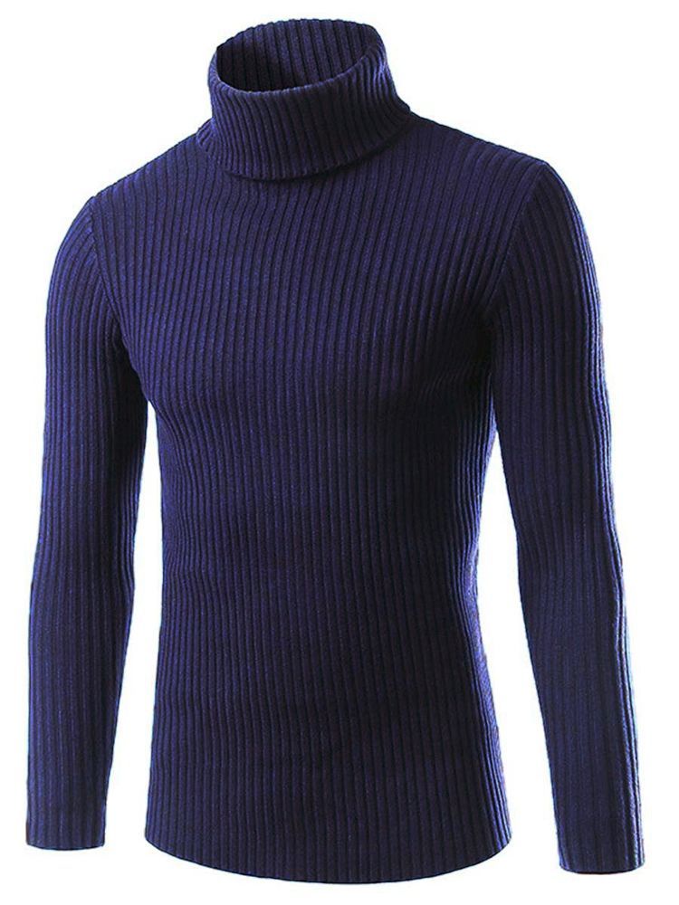 Plain Turtle Neck Slim Sweater Til Mænd