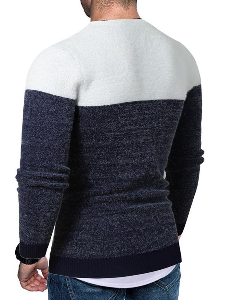 Print Farveblok Rund Hals Europæisk Slim Herre Sweater