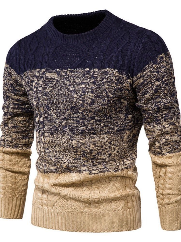 Round Neck Color Block Standard Fall European Men's Sweater