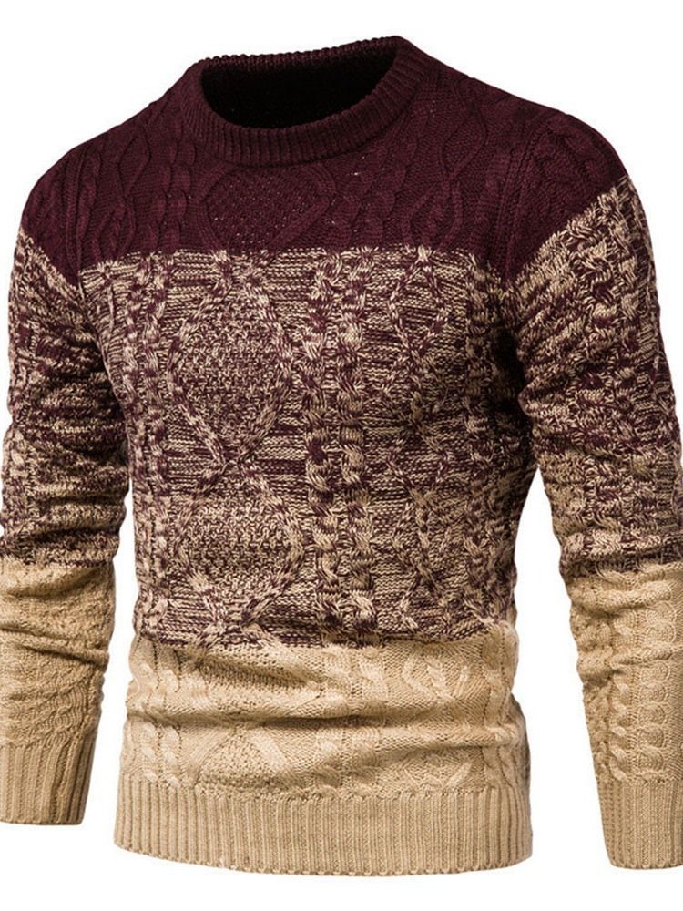 Round Neck Color Block Standard Fall European Men's Sweater