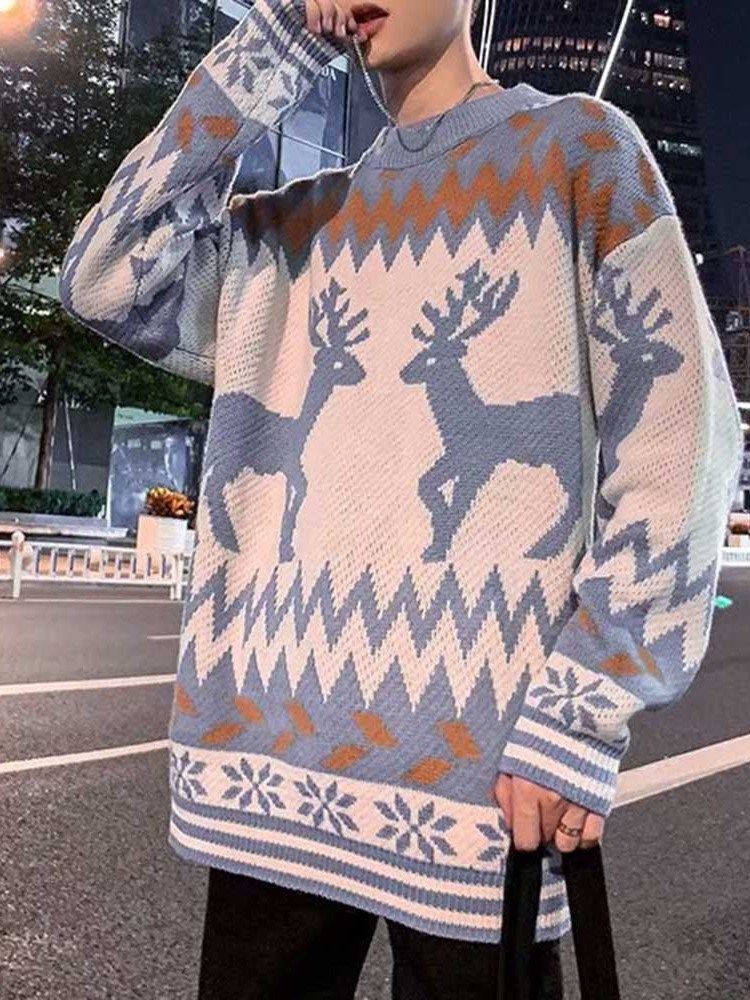 Rund Hals Animal Loose Winter Herre Sweater