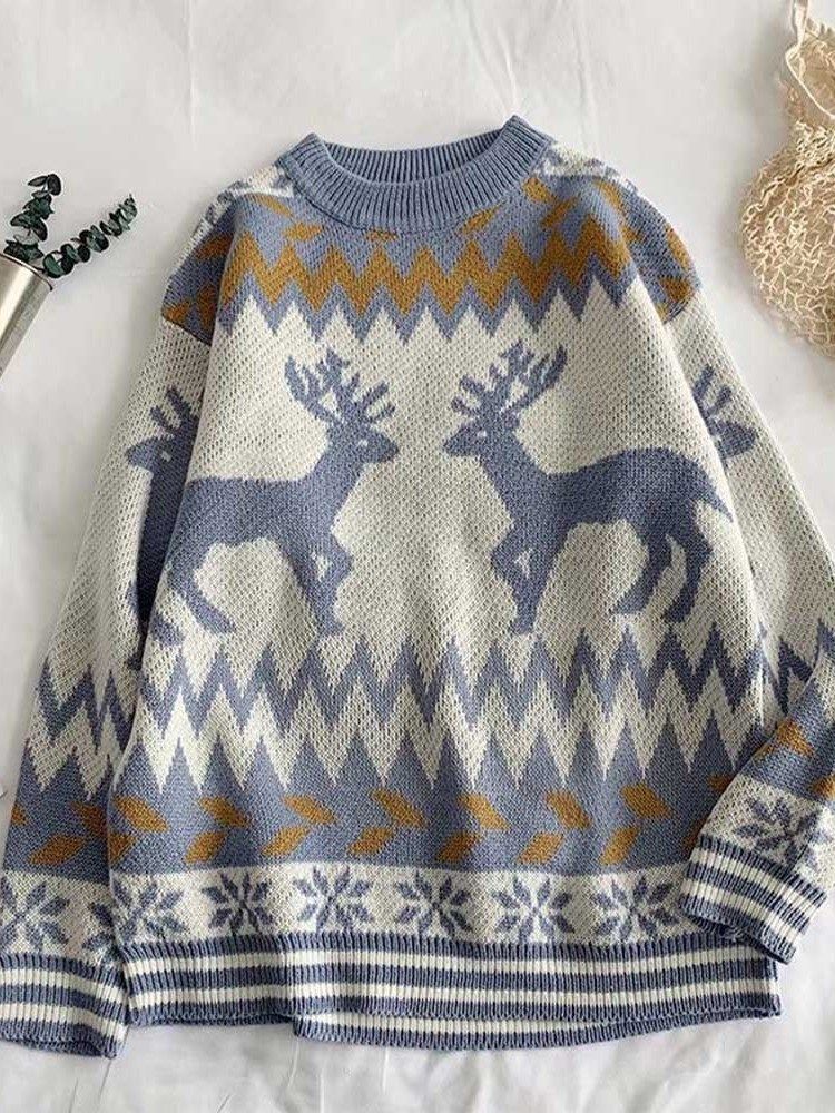 Rund Hals Animal Loose Winter Herre Sweater